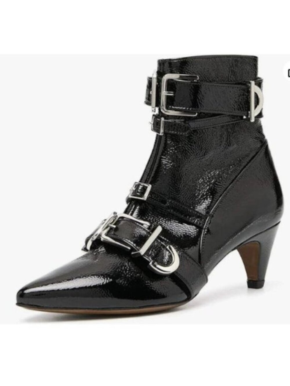 XYD Women Trendy Strappy Buckled Kitten Low Heel Ankle Boots Pointy Toe Black